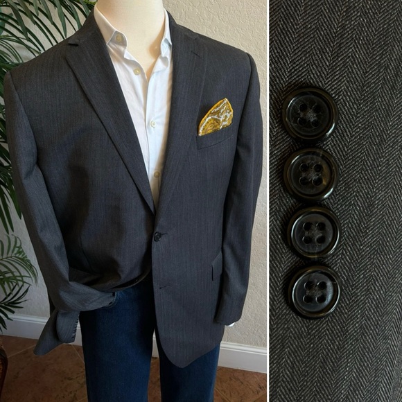 JOS A BANK SIZE 46R BLAZER GRAY SPORT COAT GATSBY SUIT JACKET HERRINGBONE STRIPE